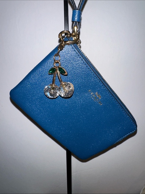 Coach Handbags - Coach Blue Leather Wristlet with Cherry Charm